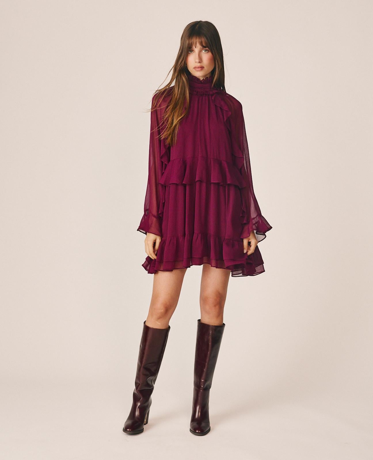 alma-en-pena-alfa-64461-r-schen-minikleid-bordeaux-chiffon-langarm-gef-ttert image 2