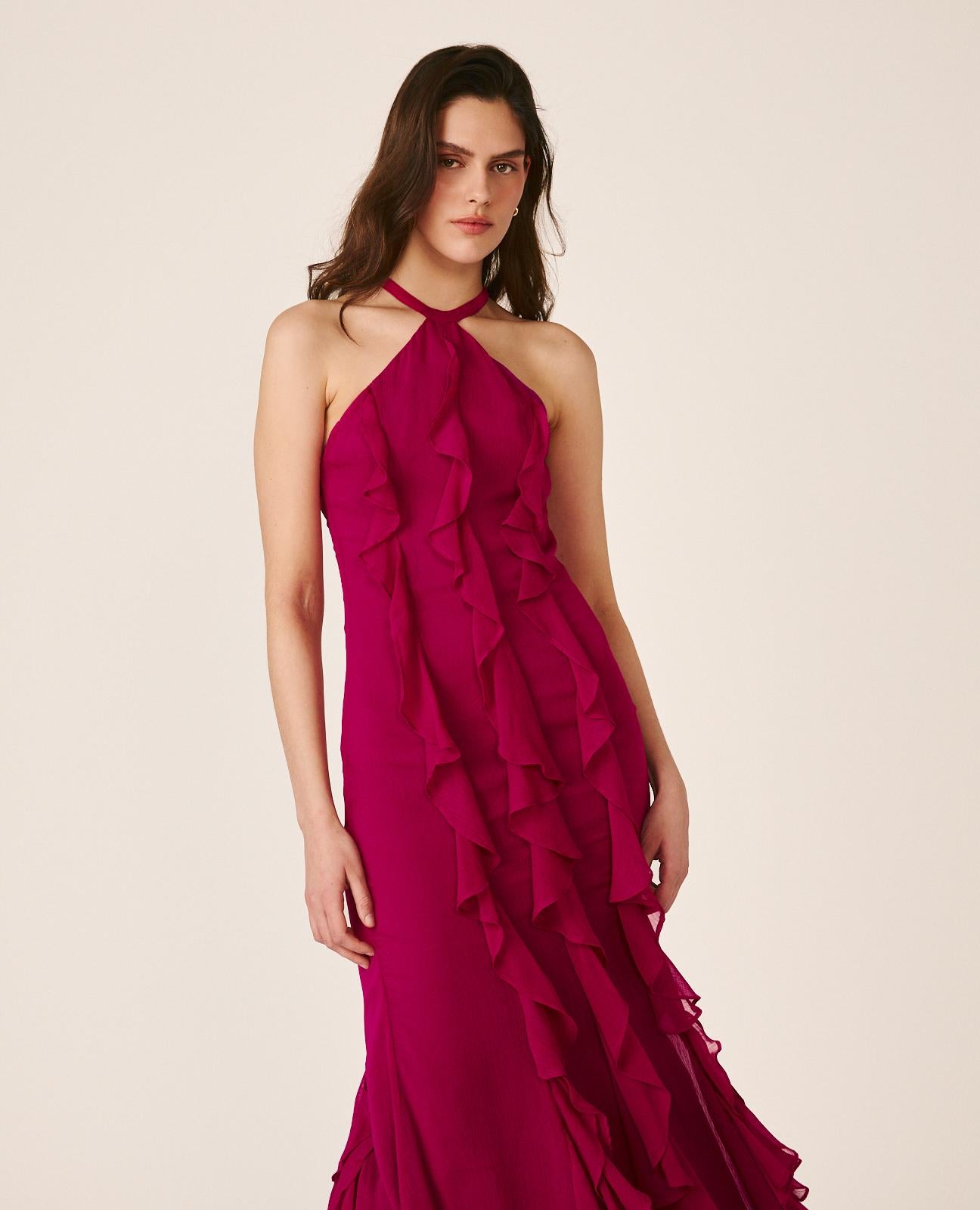 alma-en-pena-maxikleid-fuchsia-mit-neckholder-und-r-schen image 1