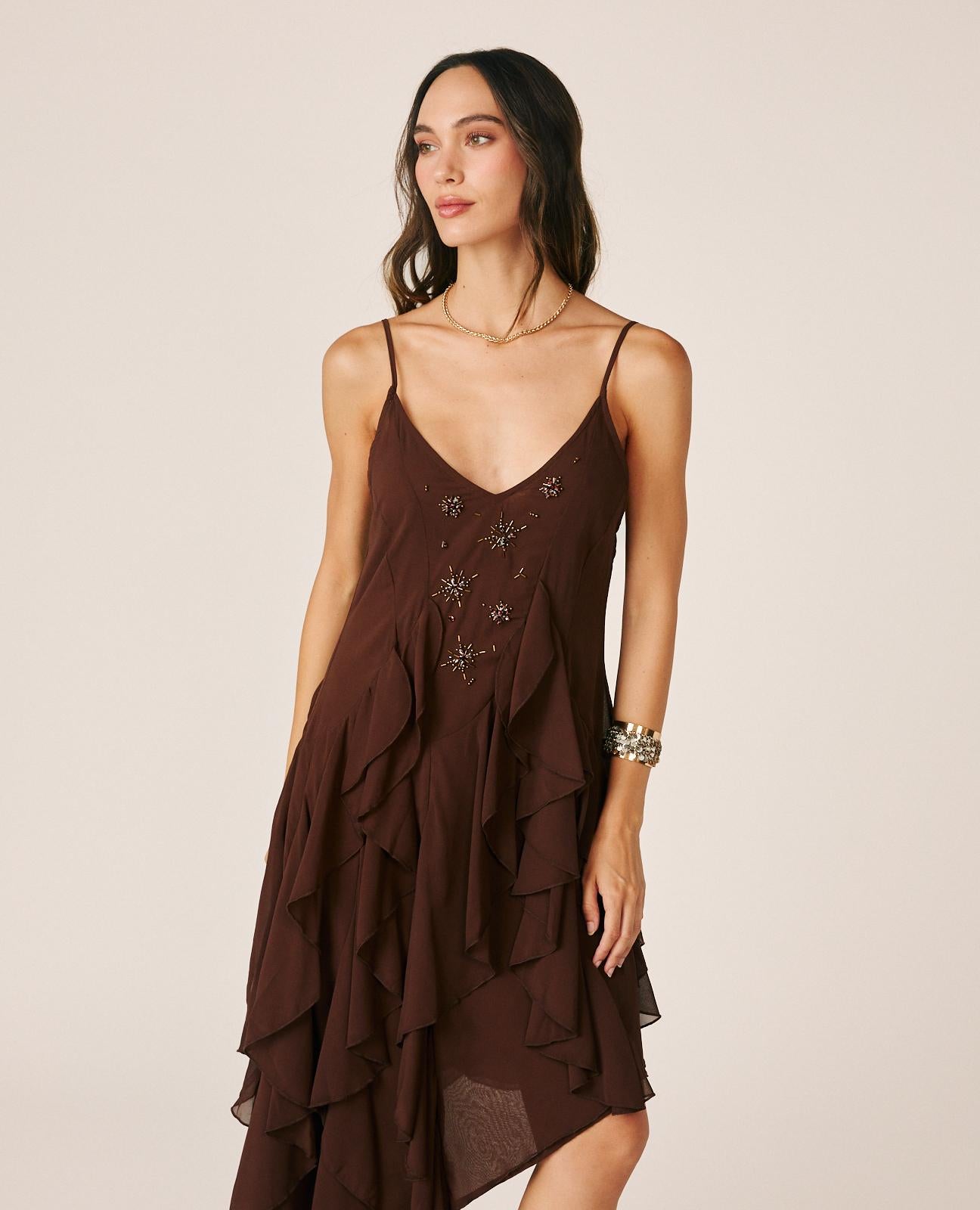 alma-en-pena-alfa-64463-midi-kleid-mit-r-schen-v-ausschnitt-braun image 7