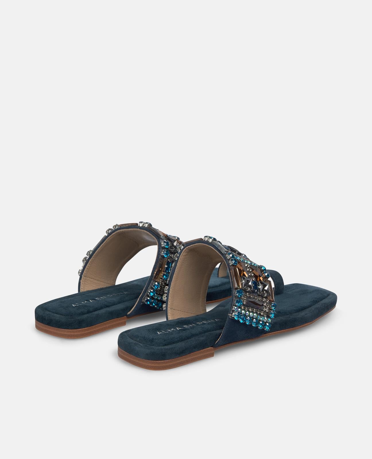alma-en-pena-flache-sandale-mit-strass-riemen-zehensteg-sandale-blau-2-cm image 3