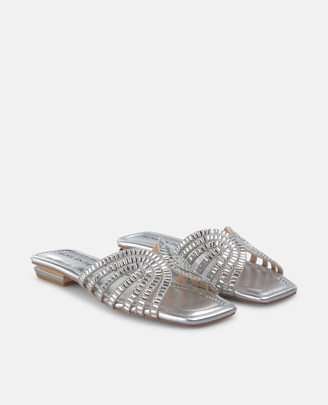 alma-en-pena-flach-sandale-metallic-silber-mit-print-2-cm image 3