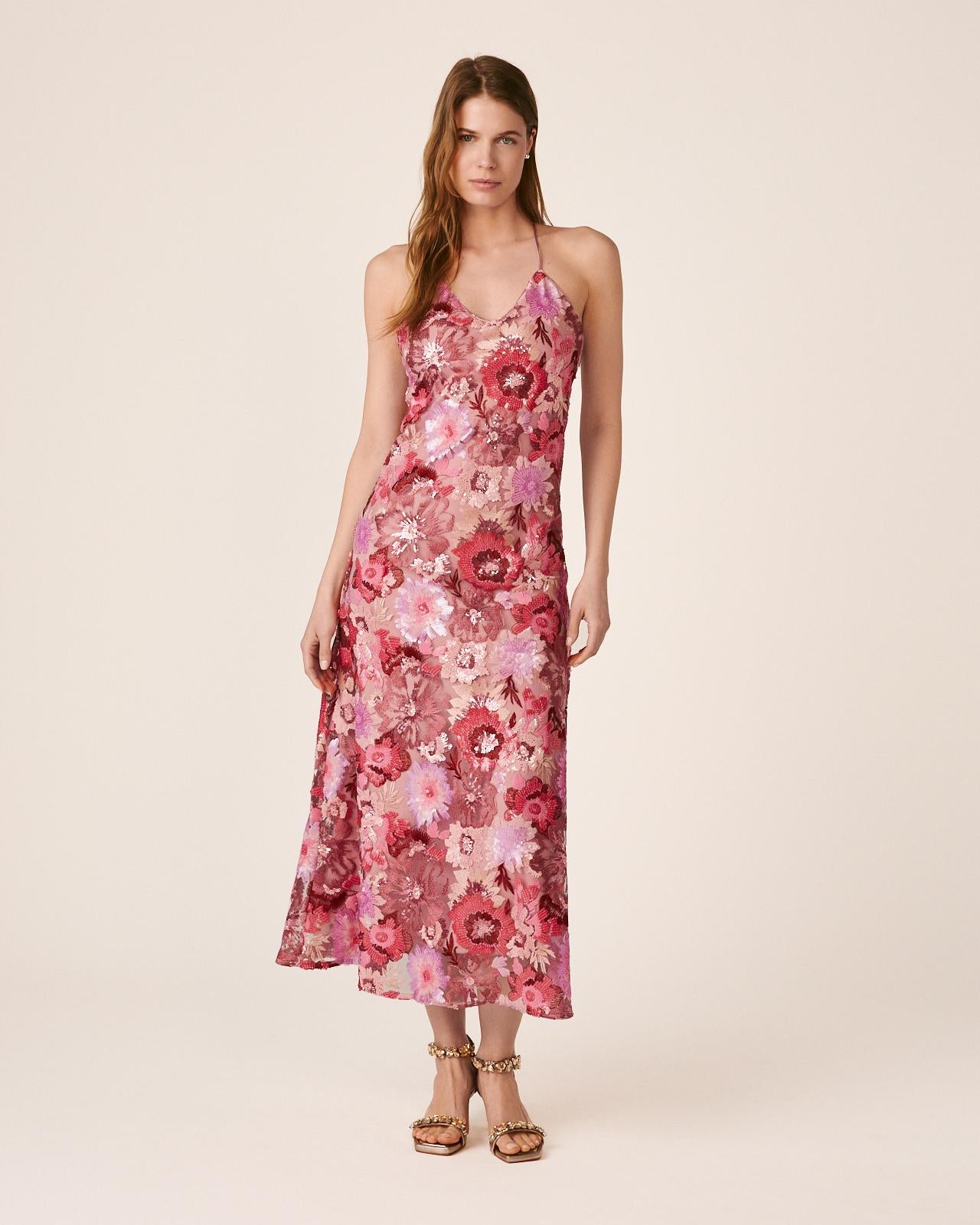 alma-en-pena-pailletten-midikleid-floral-fuchsia image 1