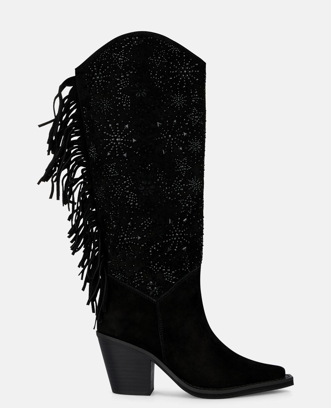 alma-en-pena-cowboy-boots-suede-schwarz-strass-fransen-7-cm image 1