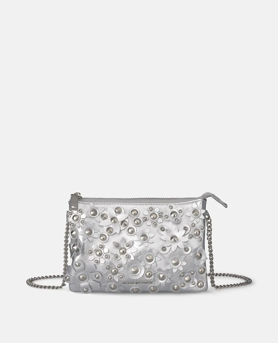 alma-en-pena-flowers-umh-ngetasche-silber-leder-mit-blumen image 1