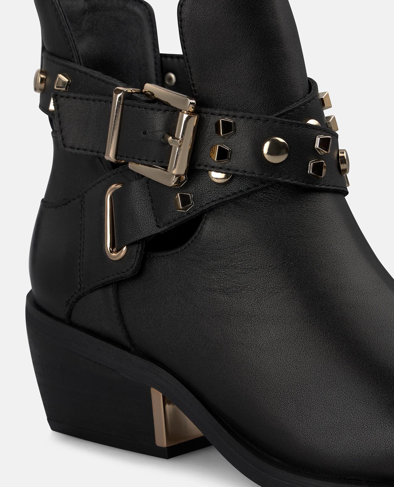 alma-en-pena-leder-stiefeletten-mit-schnalle-nieten-und-5-cm-blockabsatz-schwarz image 4