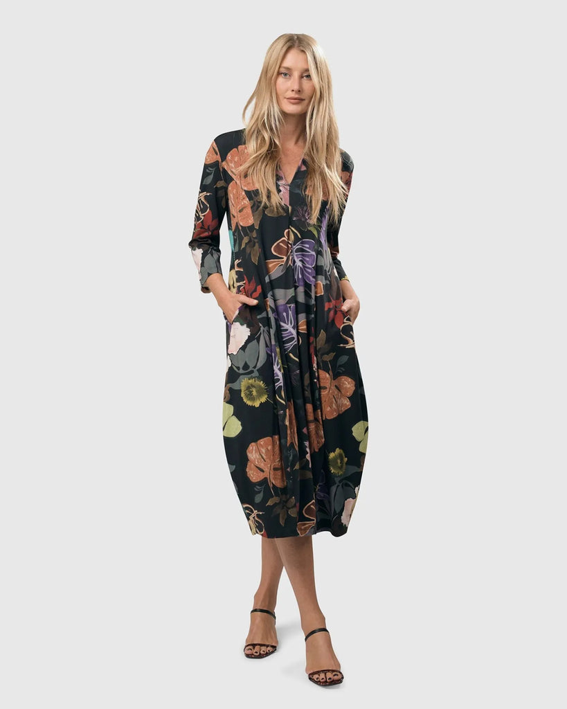 alembika-bali-cocoon-midikleid-leaves-multi-jerseykleid image 1