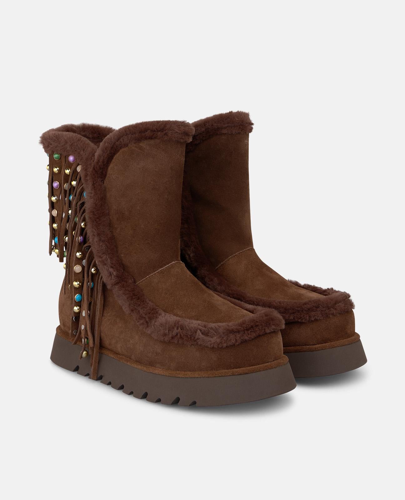 alma-en-pena-apr-s-ski-boots-camel-aus-velours-mit-strass-fransen image 2