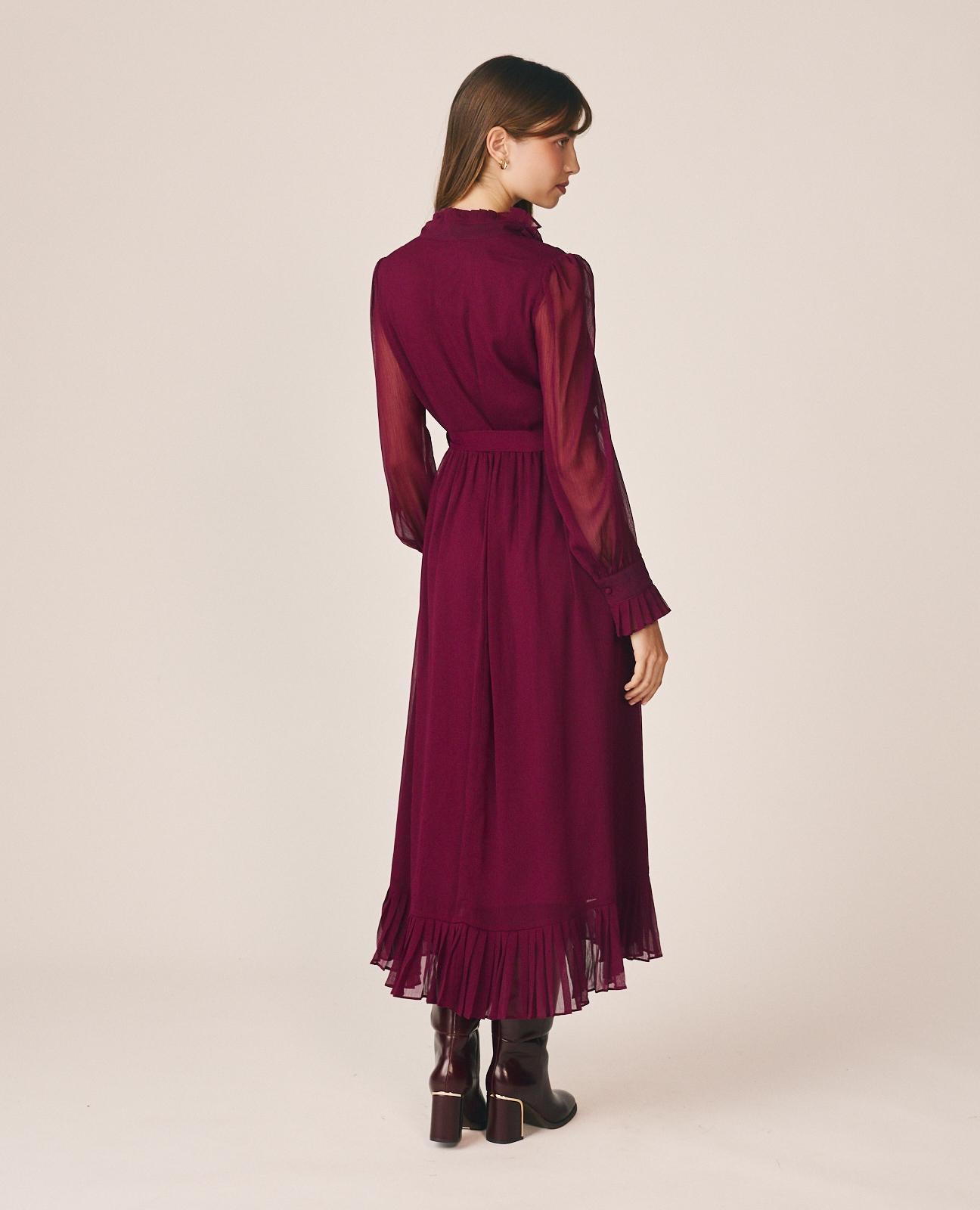 alma-en-pena-midi-chiffonkleid-hemdkragen-bordeaux image 6