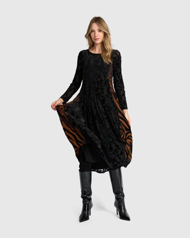 alembika-seraphine-crew-cocoon-kleid-black-cognac image 1