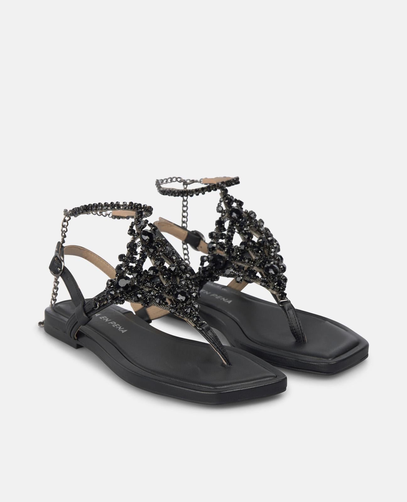 alma-en-pena-flache-riemchen-sandalen-schwarz-nappa-strass image 2