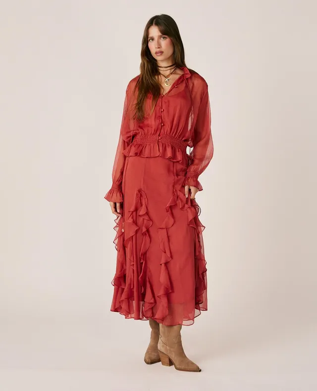 alma-en-pena-chiffon-maxirock-mit-r-schen-rosa image 1