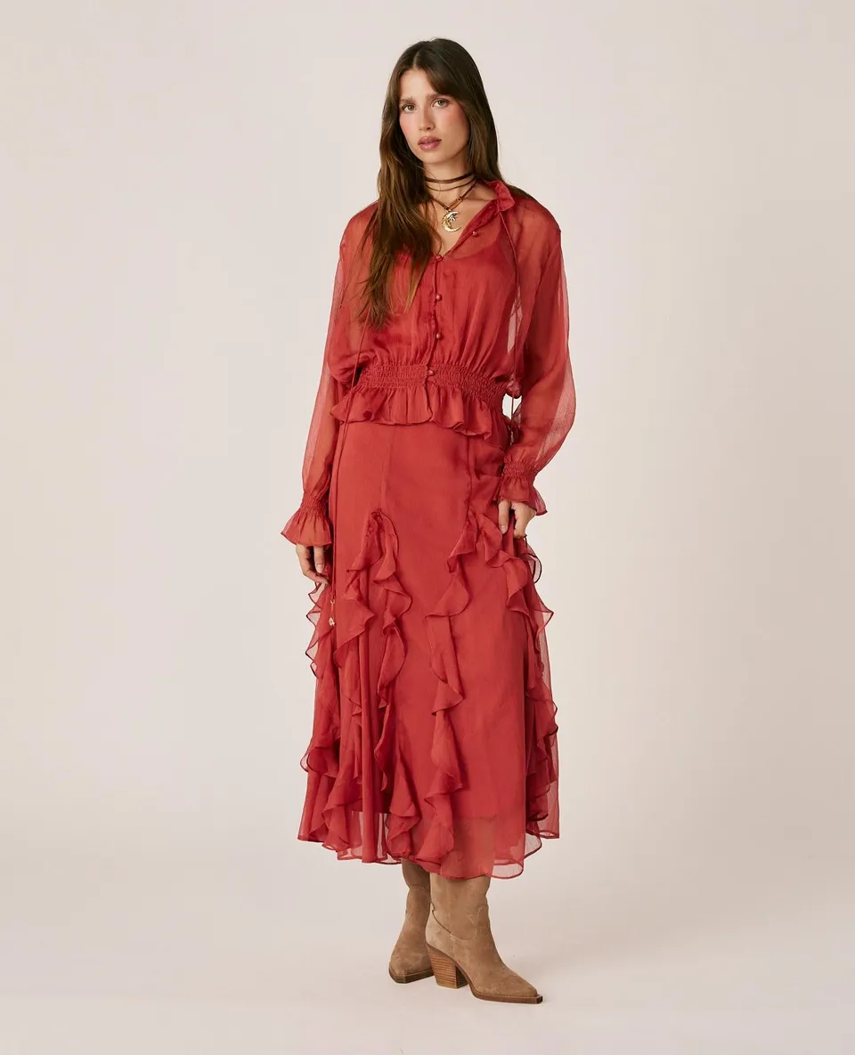 alma-en-pena-chiffon-maxirock-mit-r-schen-rosa image 1