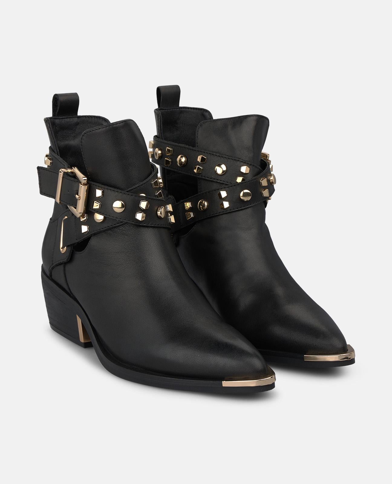 alma-en-pena-leder-stiefeletten-mit-schnalle-nieten-und-5-cm-blockabsatz-schwarz image 2