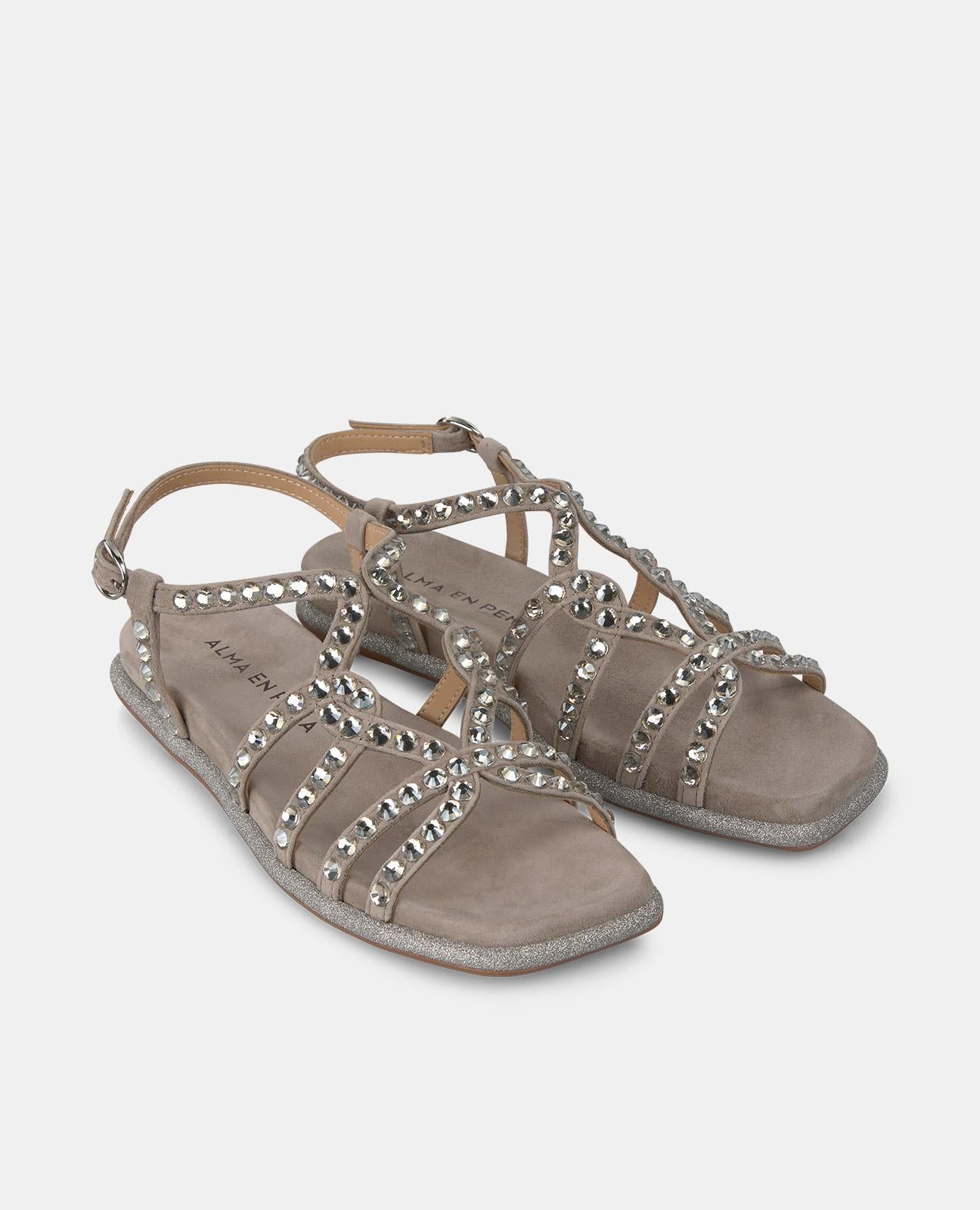 alma-en-pena-flache-sandale-mit-glitzer-riemen-eckige-zehen-2-cm-in-grau image 2