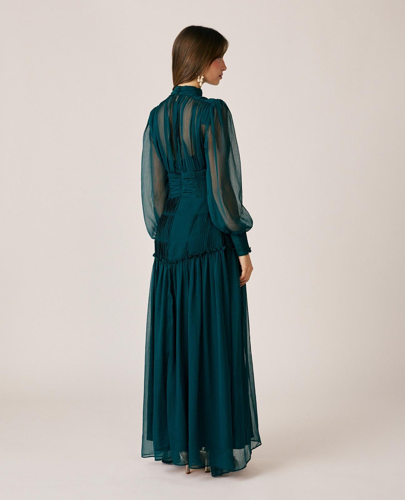 alma-en-pena-long-pleated-chiffon-dress-langes-plisseekleid-gr-n image 6