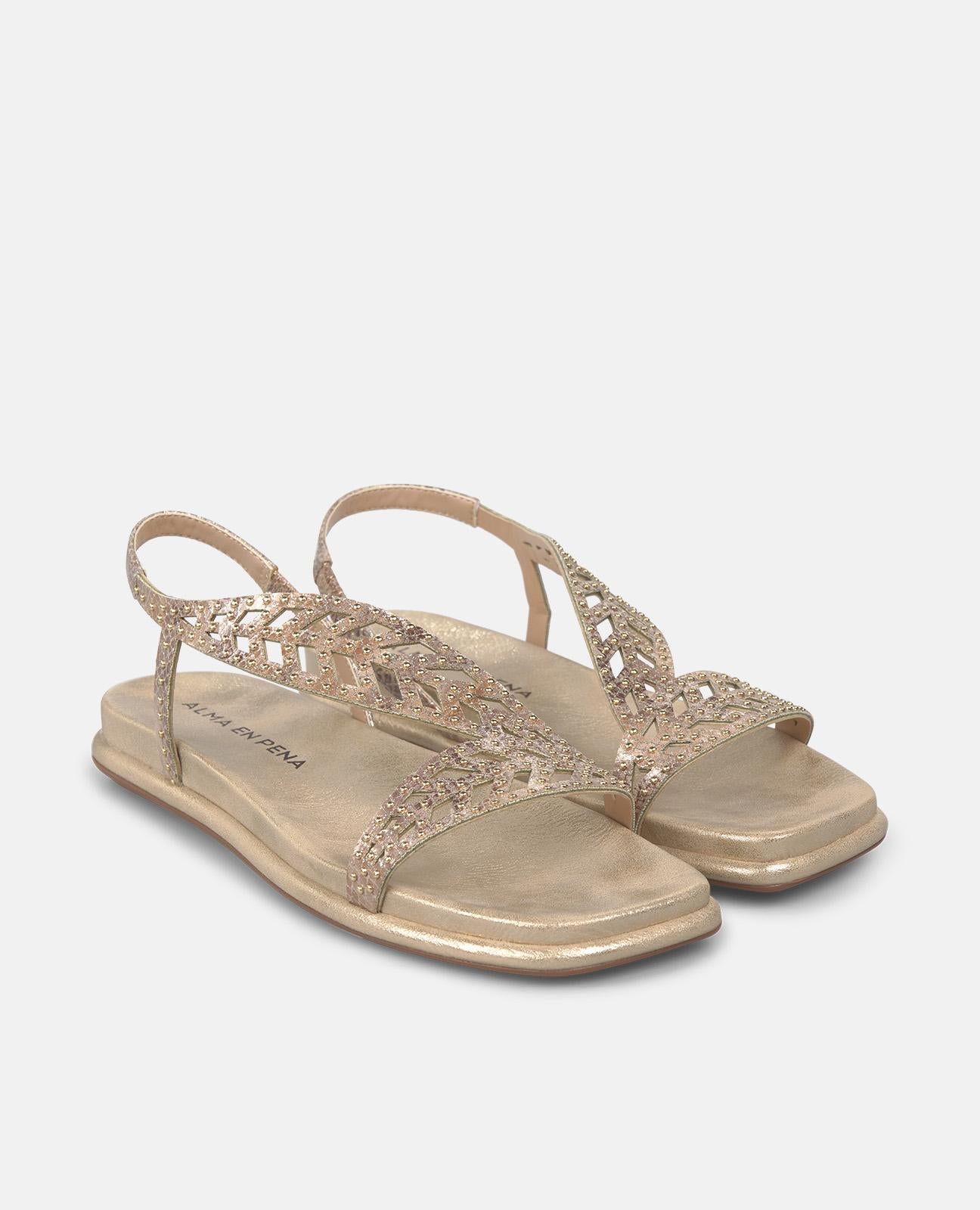 alma-en-pena-flat-sandal-flache-sandale-camel-mit-blatt-stickerei-2-cm image 2