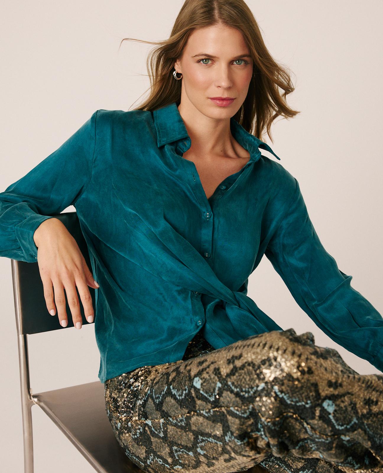 alma-en-pena-satinbluse-hemdstil-aus-lyocell-satin-petrol image 1