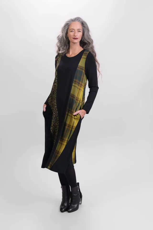 alembika-misto-midikleid-plaid-samt-jersey-mit-taschen image 1