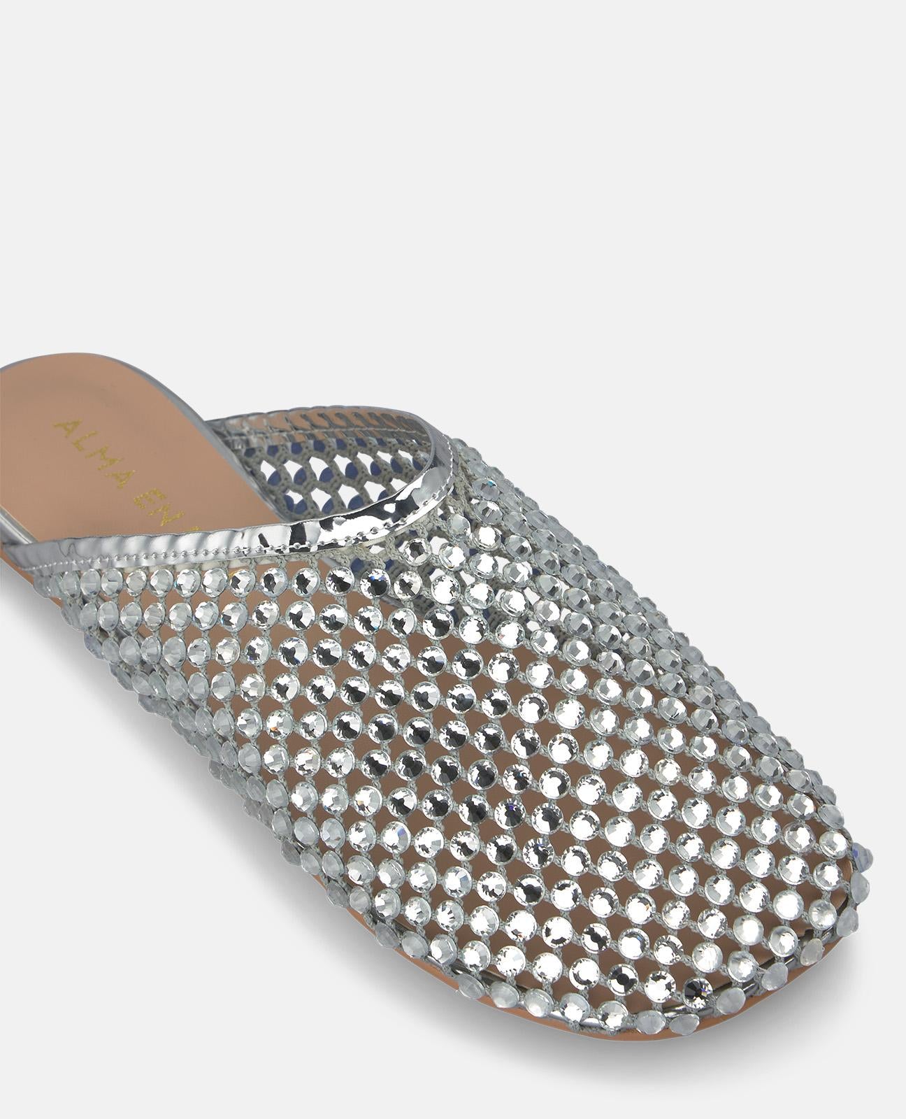 alma-en-pena-flache-mesh-mules-in-silber-mit-strass-nieten image 4