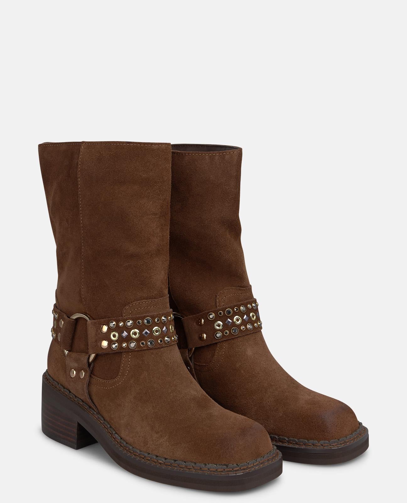 alma-en-pena-suede-stiefeletten-mit-riemen-camel-5-cm-blockabsatz image 2
