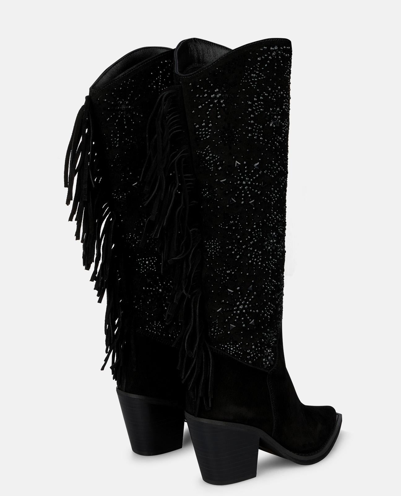 alma-en-pena-cowboy-boots-suede-schwarz-strass-fransen-7-cm image 3