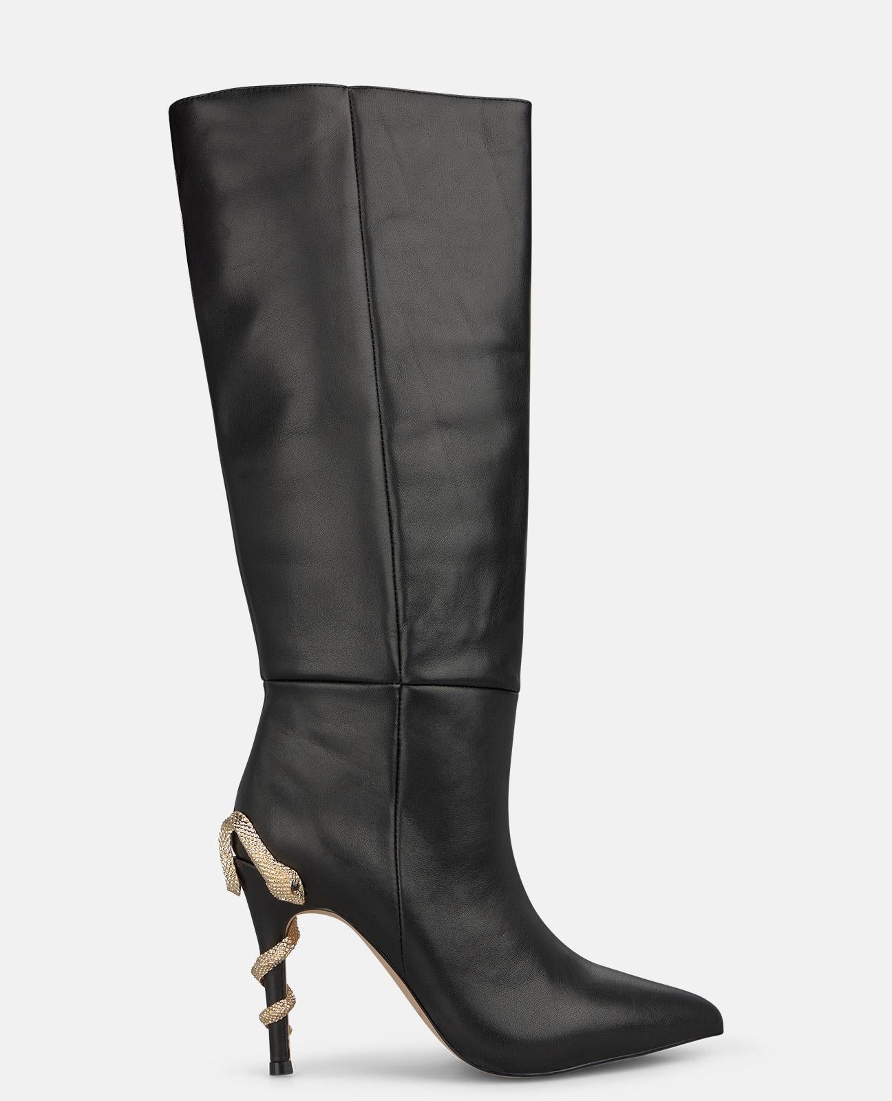 alma-en-pena-nappa-stiefel-mit-schlangenprint-hohe-stiefel-schwarz-10-cm-trichte image 1