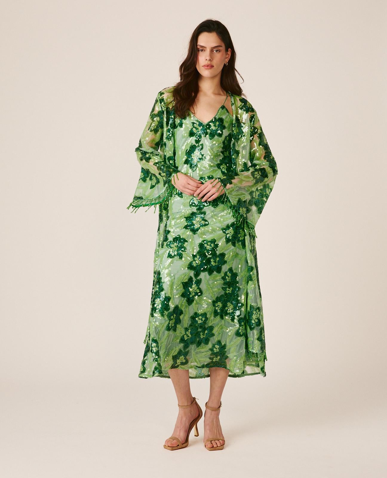 alma-en-pena-pailletten-kaftan-gr-n-mit-blumendruck image 3