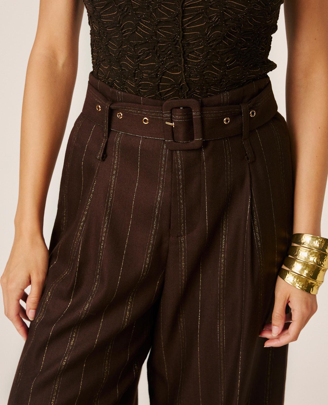 alma-en-pena-twill-stoffhose-mit-nadelstreifen-wide-leg-braun image 4