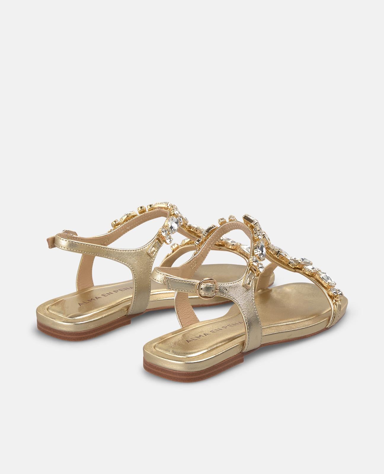 alma-en-pena-flache-sandalen-gold-metallic-mit-strass-t-riemen image 3