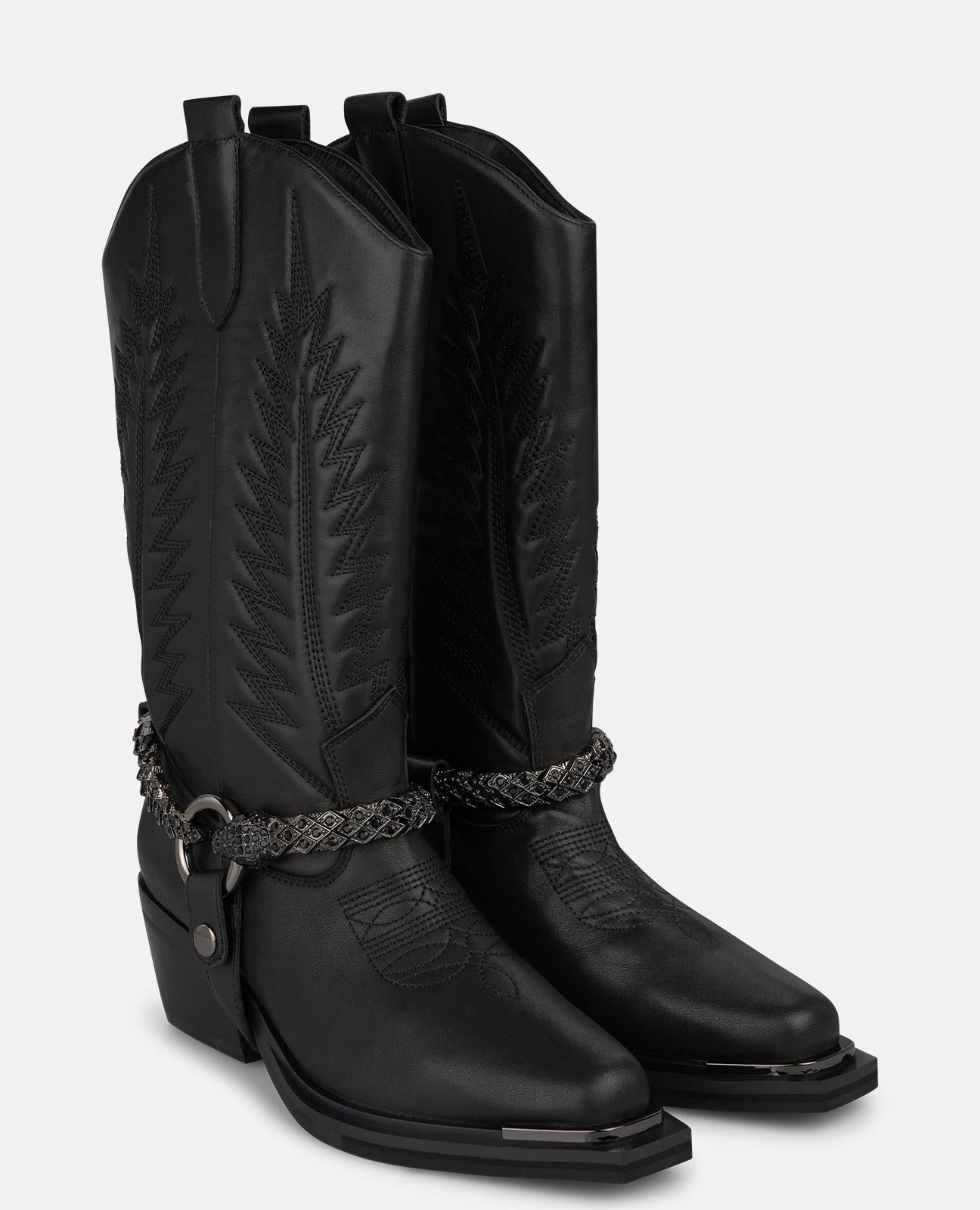 alma-en-pena-cowboy-stiefel-leder-blockabsatz-5-5-cm-schwarz image 2