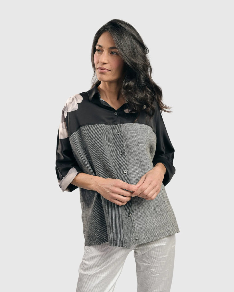 alembika-mia-rose-yoked-leinen-bluse-grey-mix image 1