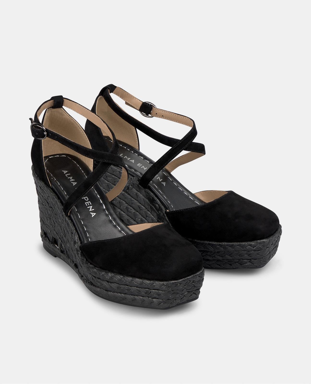 alma-en-pena-interlocking-leather-wedges-keilsandale-schwarz-9-cm image 2