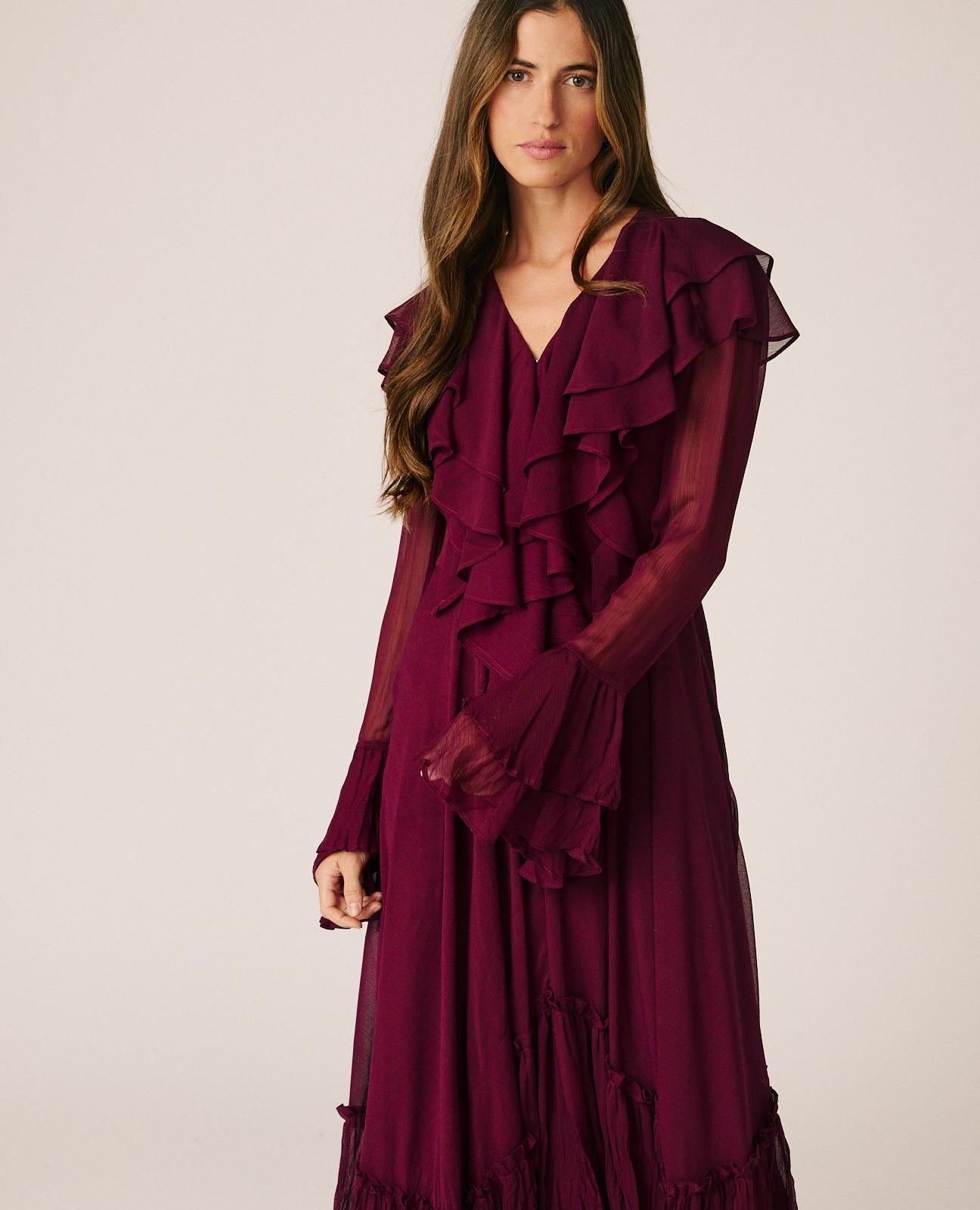 alma-en-pena-langes-chiffonkleid-mit-r-schen-bordeaux image 5