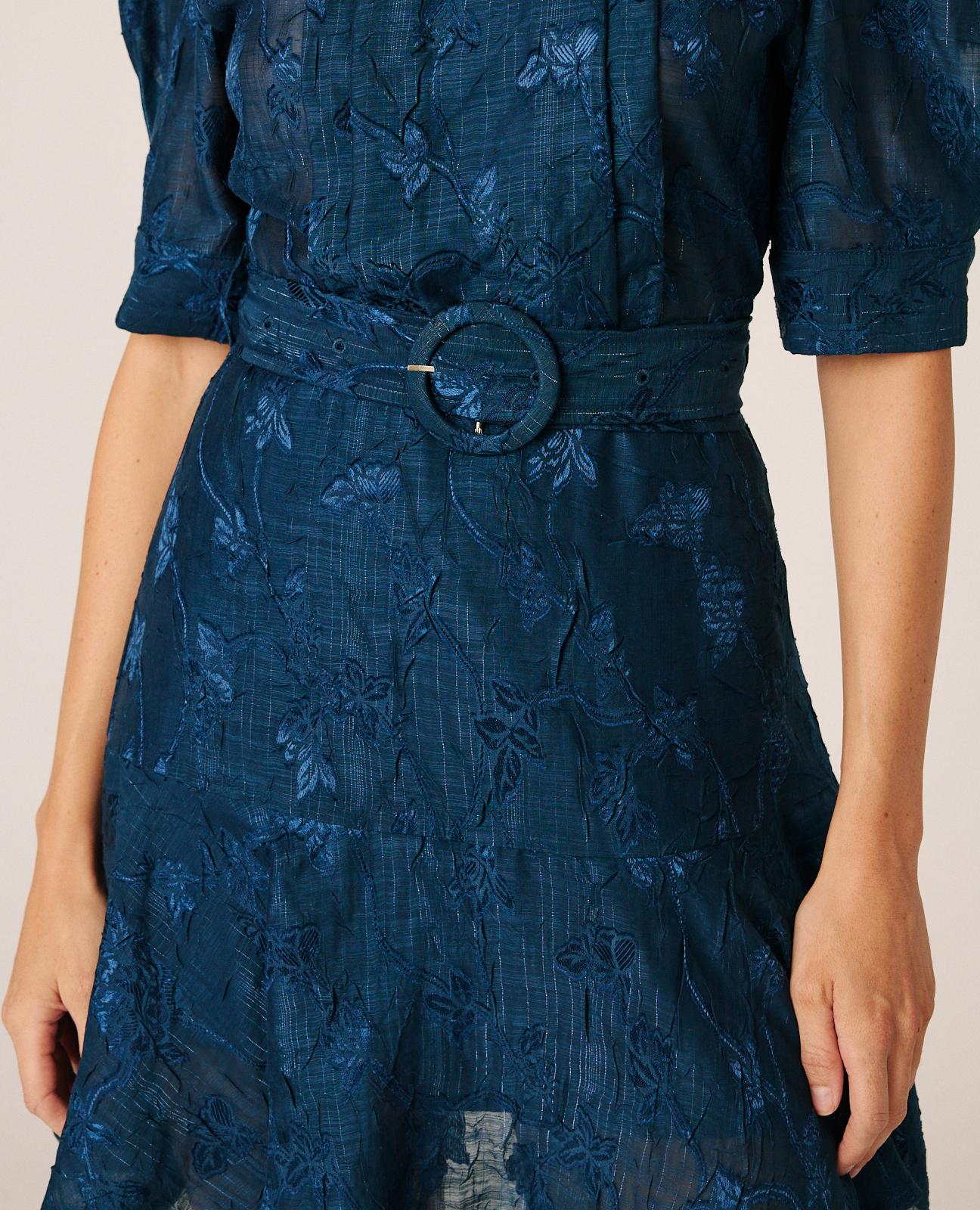 alma-en-pena-floral-jacquard-mini-dress-minikleid-blau-puff-rmel-stoffg-rtel image 5