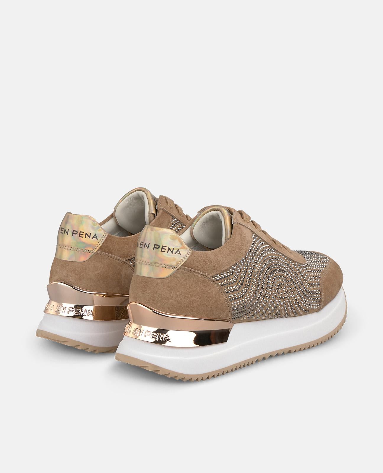 alma-en-pena-sneaker-mit-strass-damen-plateau-sneaker-camel-mit-4-5-cm-sohle image 3