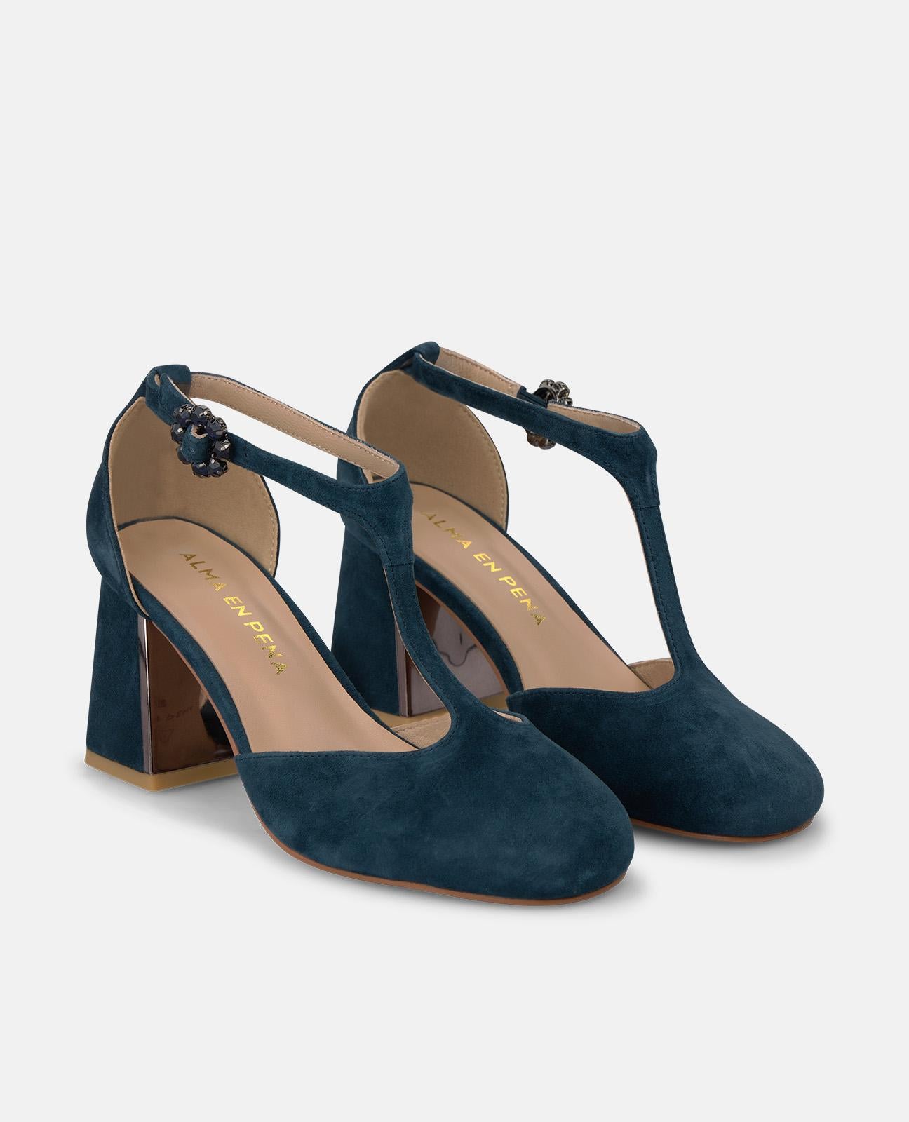 alma-en-pena-suede-lodge-pumps-blau-7-cm-blockabsatz image 2