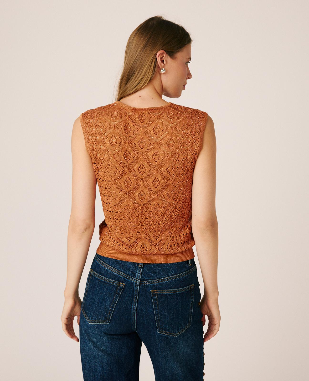 alma-en-pena-top-low-cut-cut-out-stricktop-braun-mit-lurex image 6