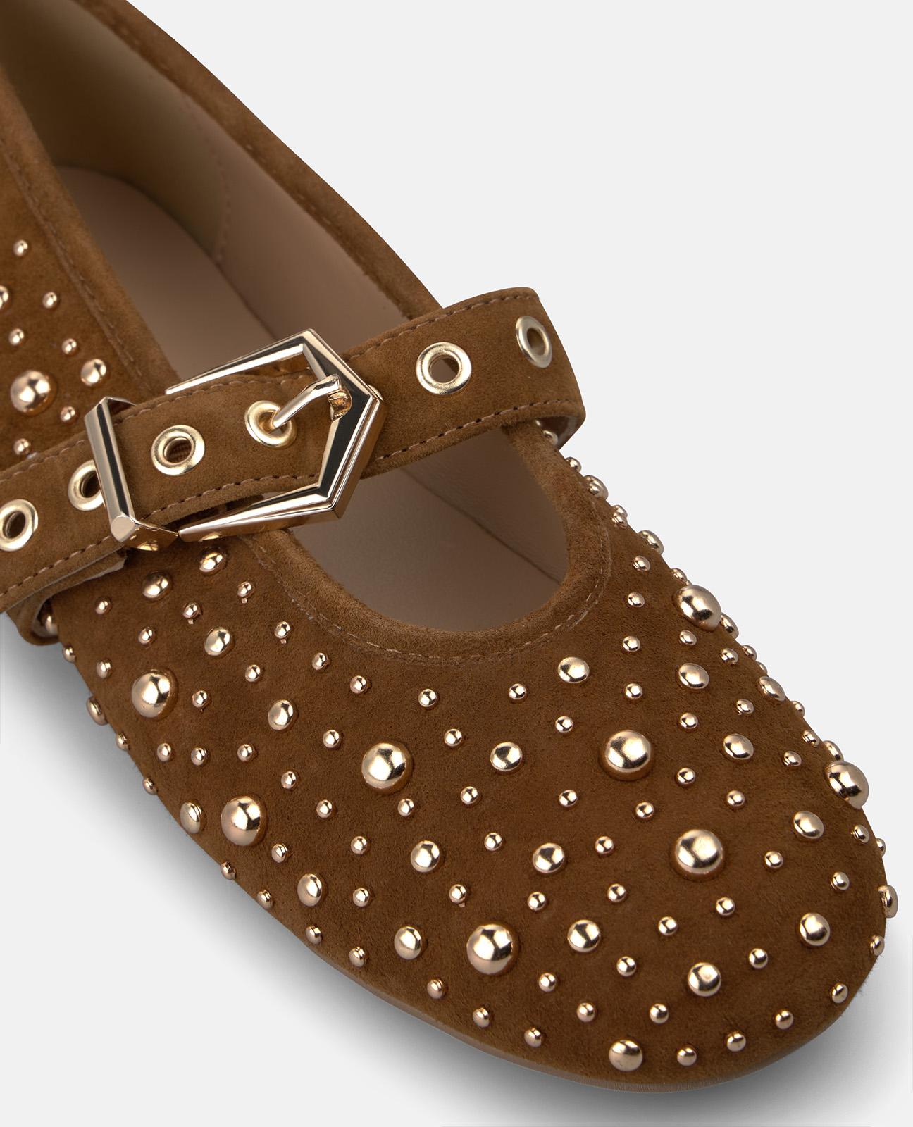 alma-en-pena-suede-ballerinas-mit-nieten-in-camel image 4