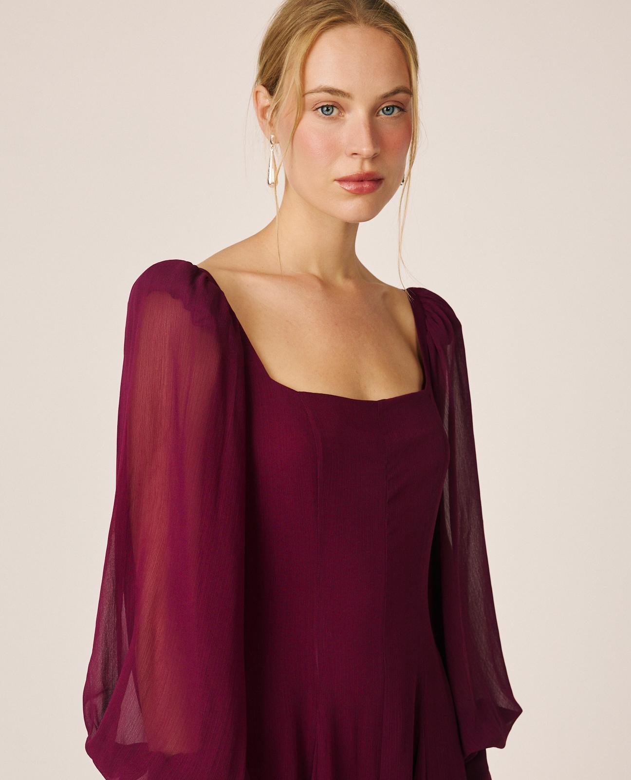 alma-en-pena-alfa-64474-chiffon-maxikleid-bordeaux-langarm image 5
