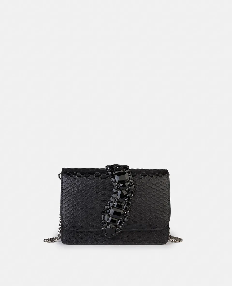 alma-en-pena-snake-schultertasche-schwarz-leder-mit-kette image 1