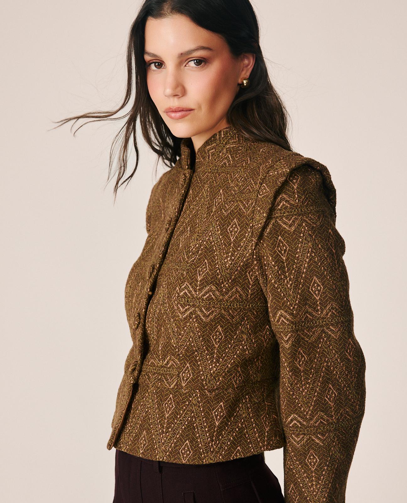 alma-en-pena-jacquard-jacke-mit-geometrie-print-khaki image 4