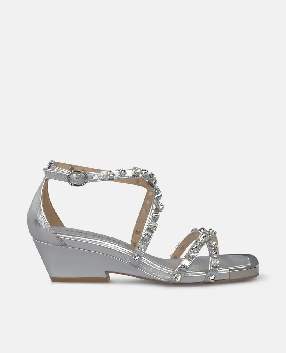 alma-en-pena-riemchen-sandalen-mit-strass-kn-chelschnalle-blockabsatz-6-cm-silbe image 1