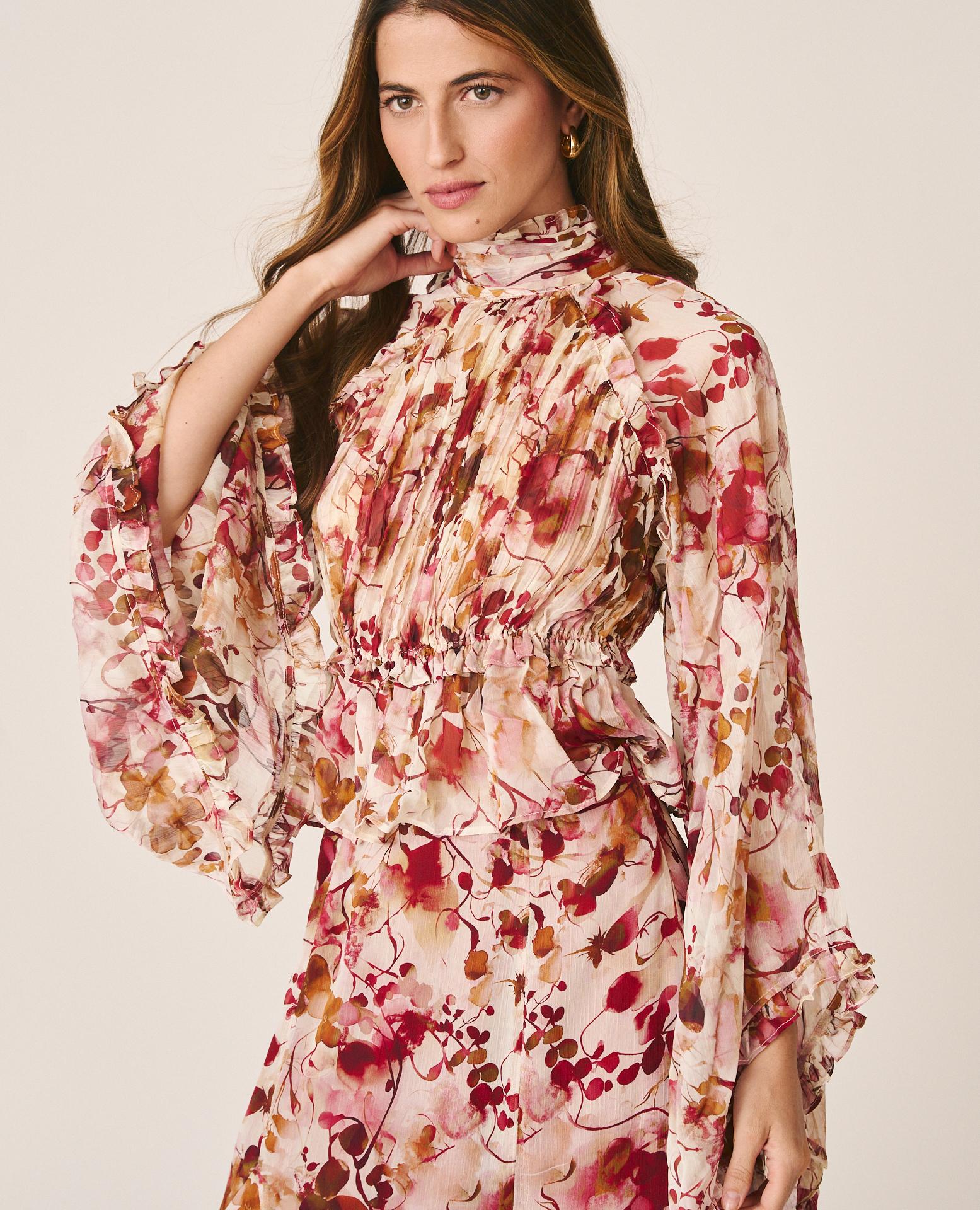 alma-en-pena-floral-pleated-blouse-chiffonbluse-rosa-blumen-plissee image 3