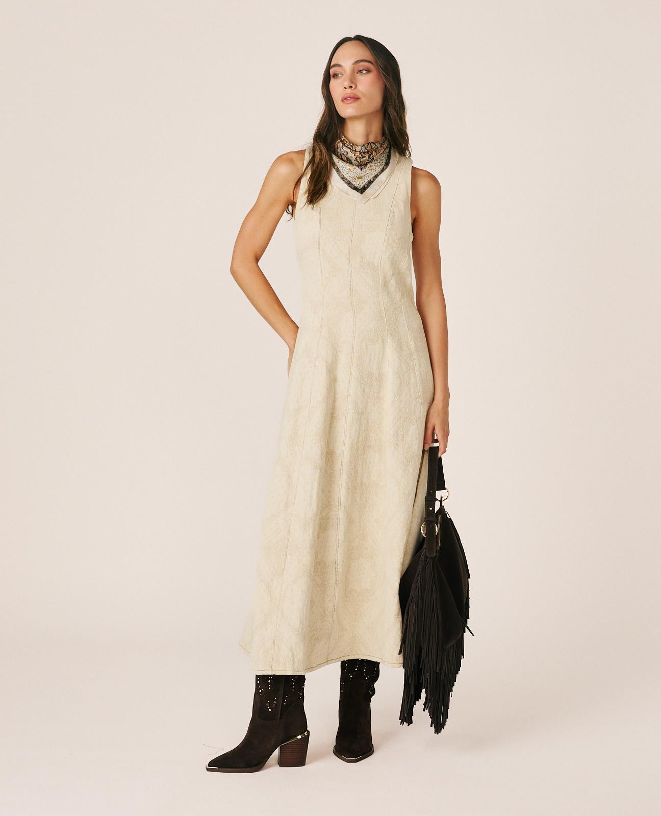 alma-en-pena-long-jacquard-paisley-maxikleid-wei image 3