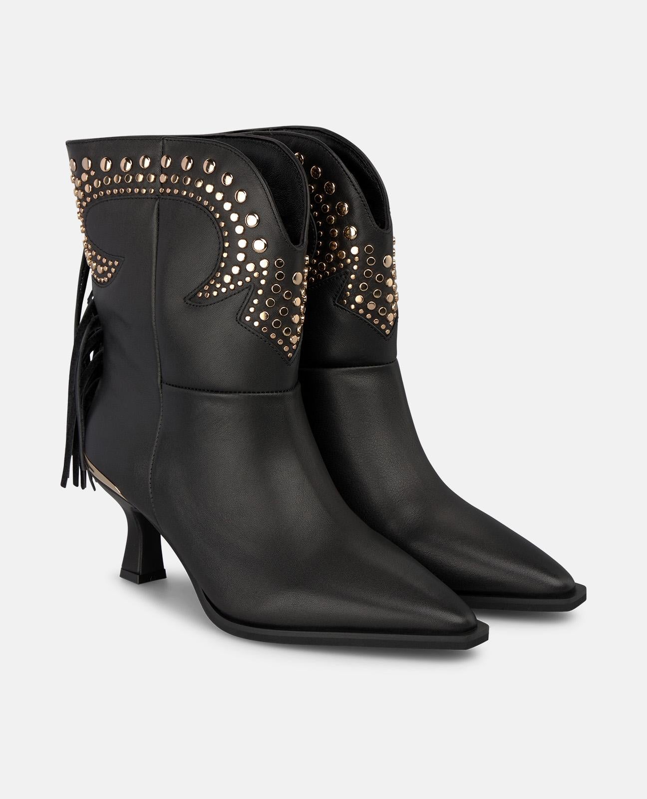 alma-en-pena-cowboy-ankle-boots-mit-fransen-nappa-leder-schwarz image 2