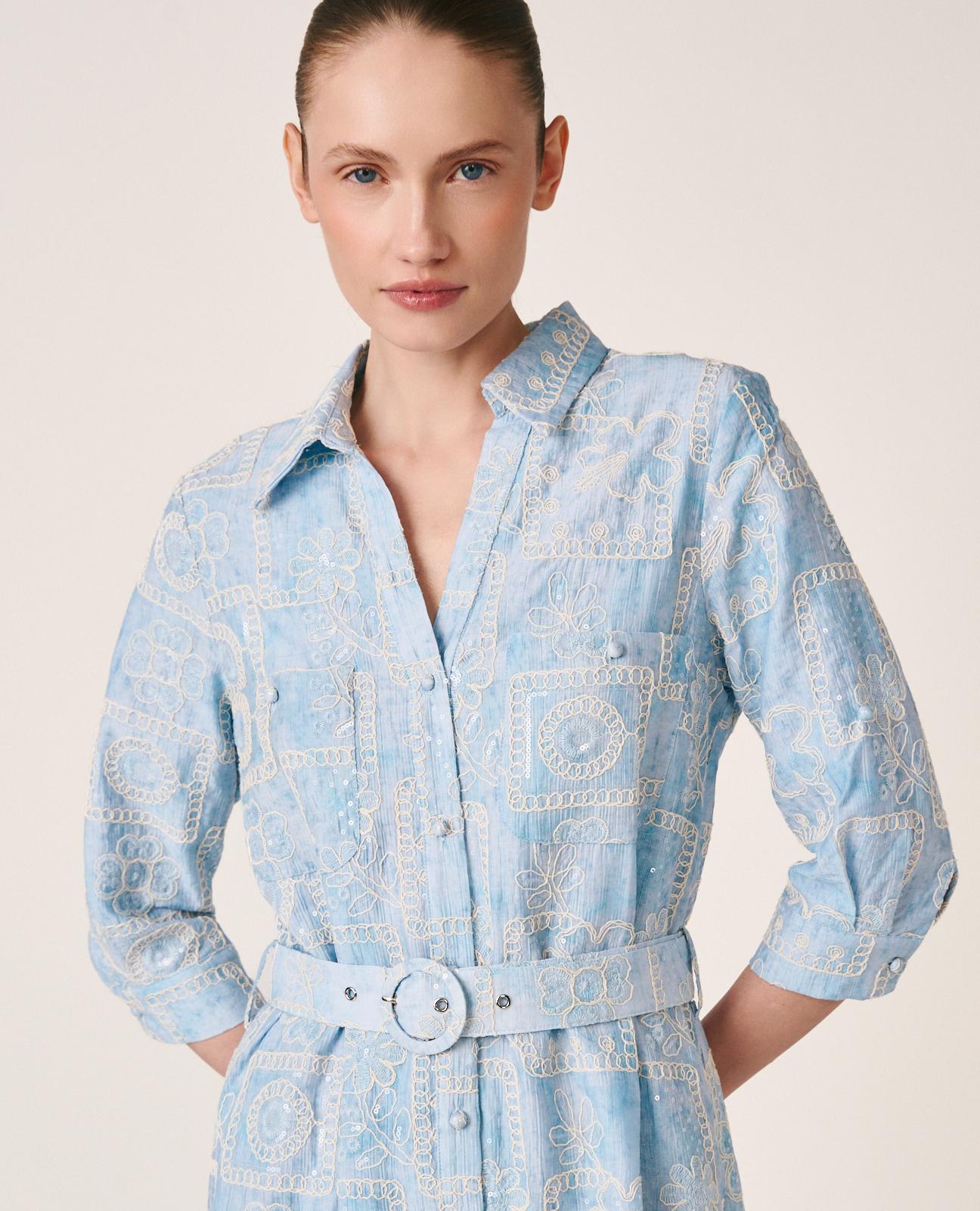 alma-en-pena-midi-kleid-stickerei-pailletten-blau-mit-raffia-g-rtel image 2