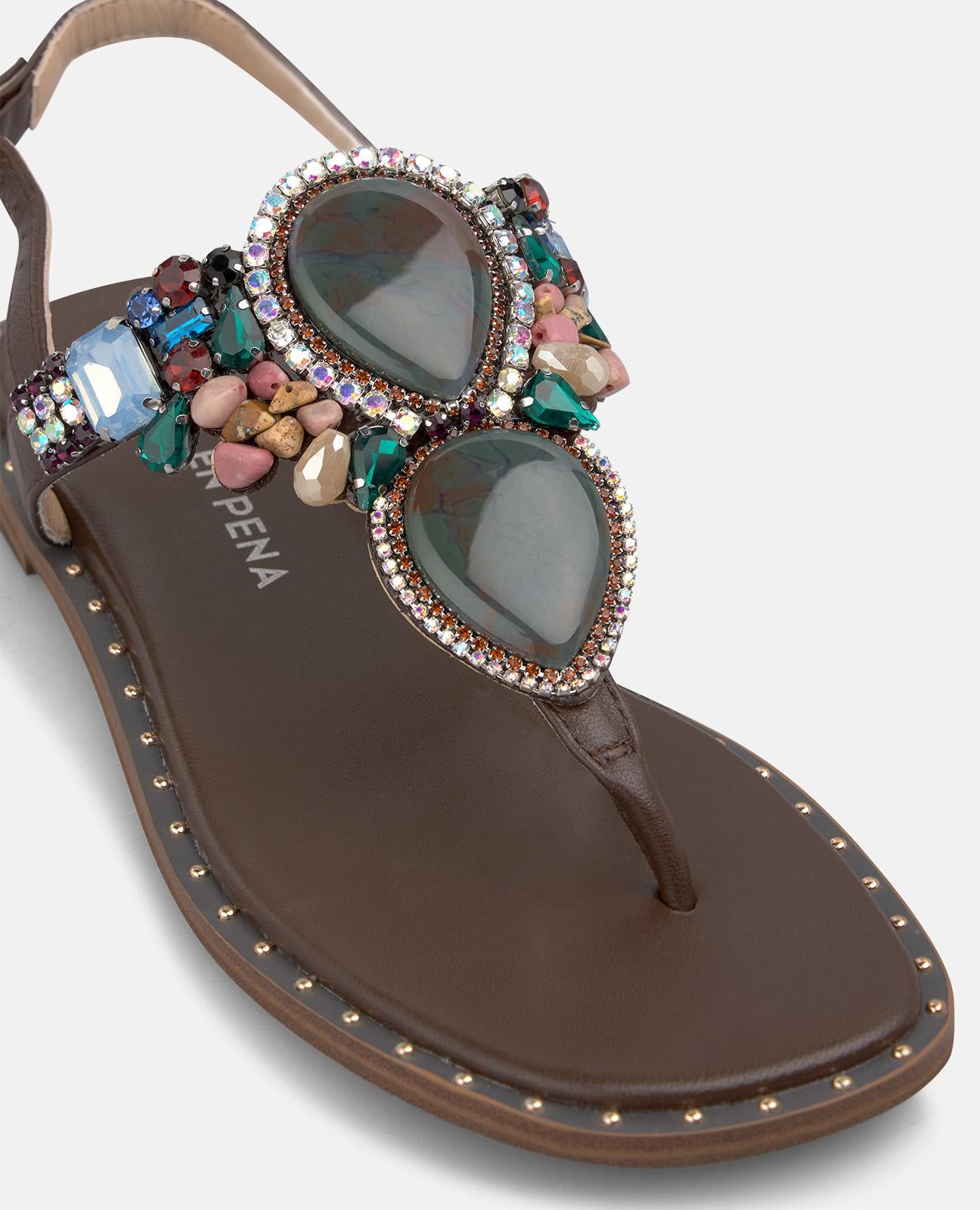 alma-en-pena-flache-nappa-leder-sandale-mit-zehen-strass-braun image 5