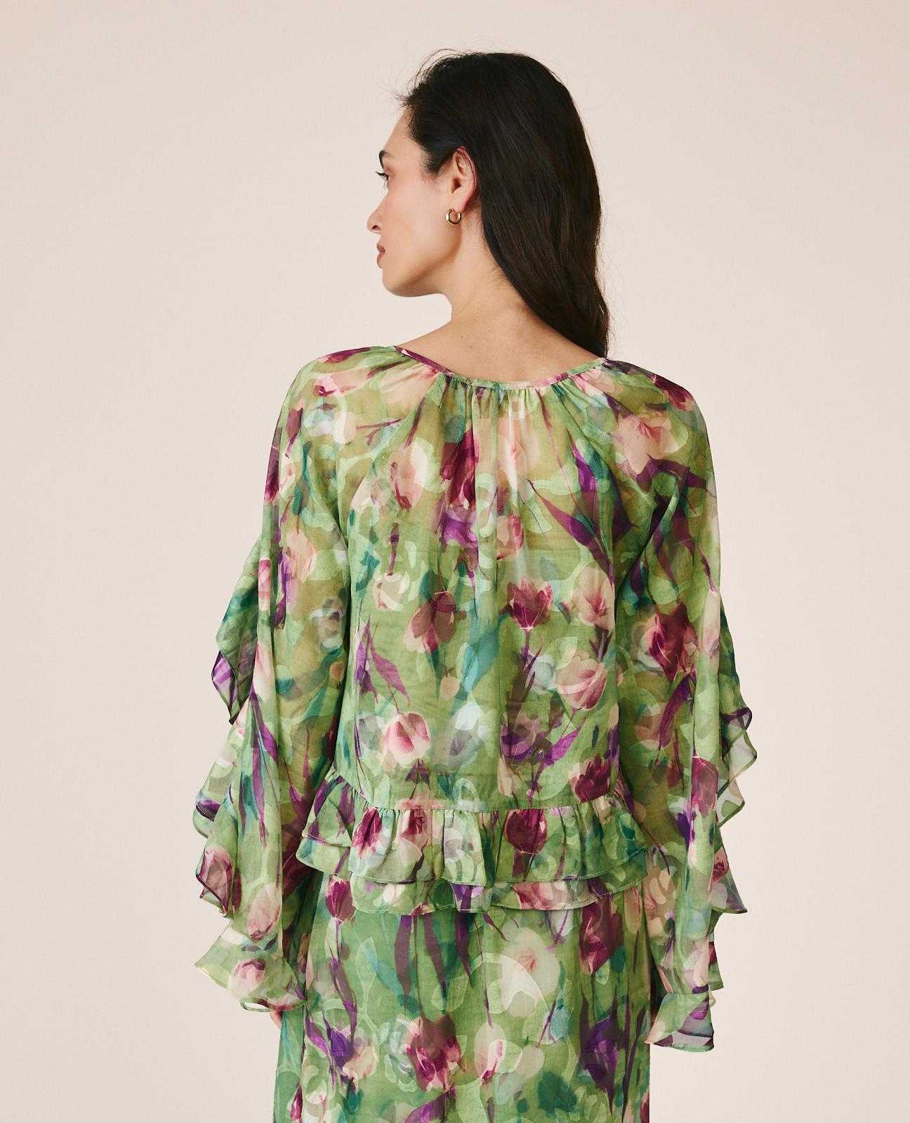 alma-en-pena-ruffle-sleeve-bluse-chiffon-bluse-mit-r-schen-v-ausschnitt-gr-n image 6