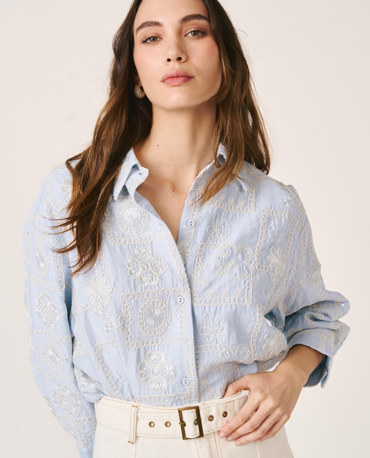 alma-en-pena-bestickte-bluse-mit-pailletten-viskose-blau image 5