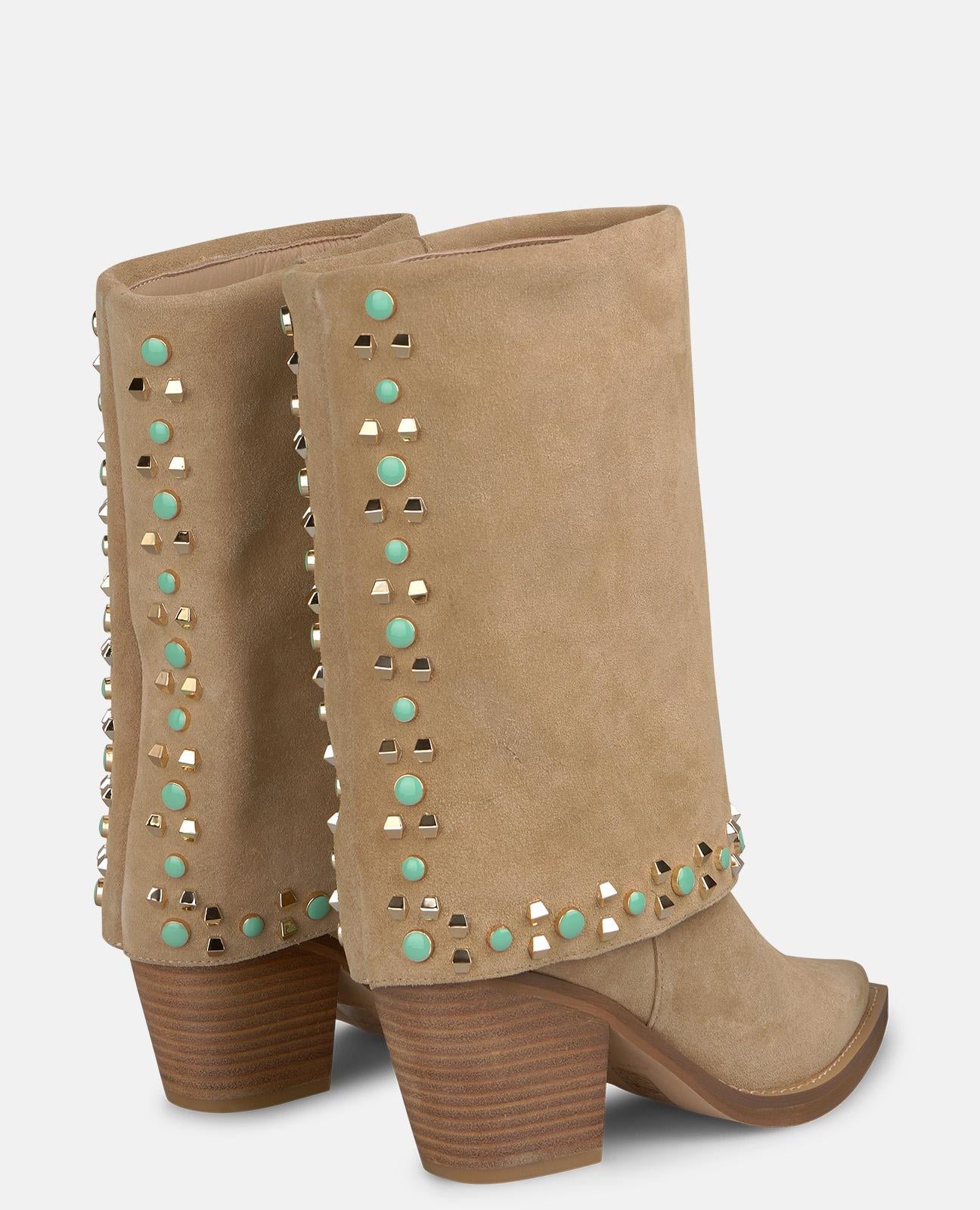 alma-en-pena-cowboy-stiefel-wildleder-arena-mit-strass-und-nieten-7-cm image 3